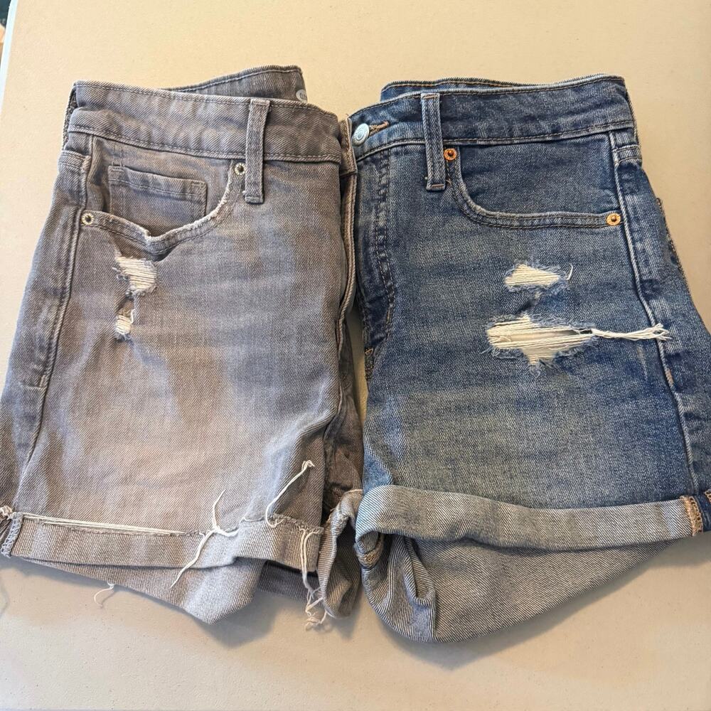 Lot of 2 Old Navy OG High Rise Shorts Womens 8 Gray Blue Distressed Denim